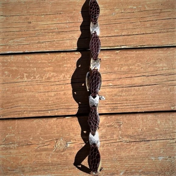 Brighton Croc Concho Style Silver & Leather Belt